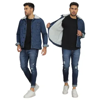 Manga Longa Jaqueta Jeans Masculina Tradicional Botões - Preto