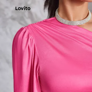 Vestido Liso Assimétrico Elegante Lovito (Rosa Quente) - Rosa Vermelha