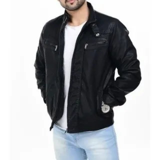 Pronta entrega - Jaqueta básica em couro com forro - Preto