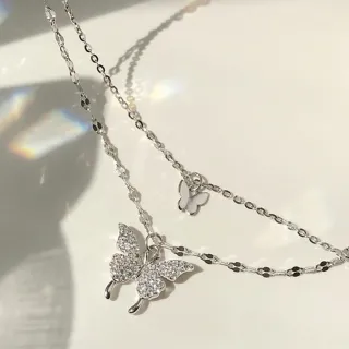 Pingente de Borboleta Dupla Camada Colar Cadeia Clavícula Jóias Femininas - Prata