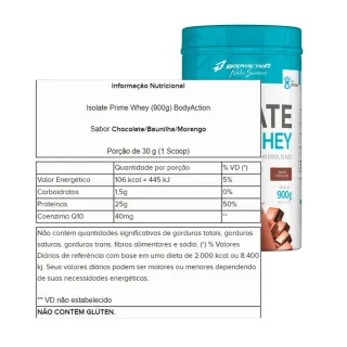 Isolate Prime Whey Body Action 900g - Sabor Chocolate - Único