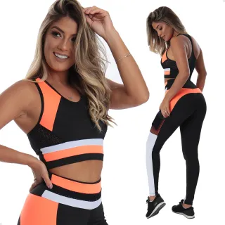 Calça C79 e Conjunto Top Fitness: estilo e conforto para seus treinos - Preto rosa neon