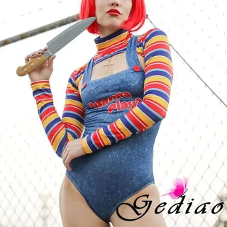 Conjunto Bodysuit e Tops Listrados, Roupas Sexy para Mulheres - Azul