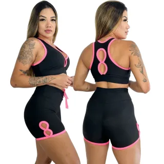 Top academia musculação conjunto fitness short treino - 175-CST-AMARELO NEON*