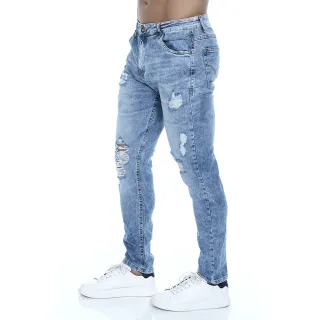 Rasgada Elastano Delavê Masculina Skinny Jeans Calça - Azul