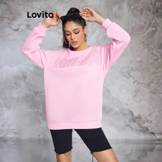 Moletom Casual Bordado Simples Lovito Para Mulheres (Rosa) - Rosa