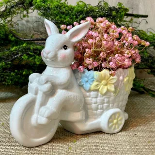 Cesto Decorativo Vencedor Coelho em Cerâmica - Páscoa 21x19x12cm - Único