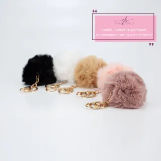 Chaveiro Pompom Detalhado para Mochilinha Feminina de Costas - Creme