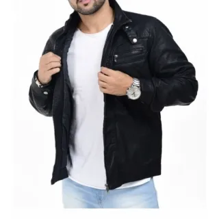 Pronta entrega - Jaqueta básica em couro com forro - Preto