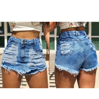 Moda Feminina Short Jeans Destroyed HotPants - Preto