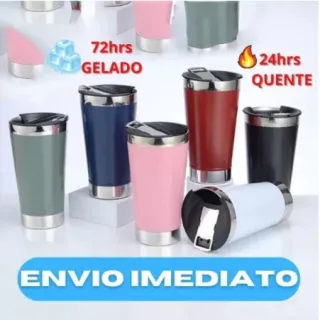 Caneca Inox Beer Cup com Tampa e Abridor - Copo Térmico de 473ml para Cerveja e Café - Amarelo