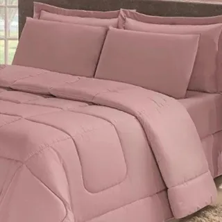 Cobre Leito Casal Queen + Jogo de Cama Aconchego Dupla Face - Kit 4 peças - Único