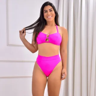 Biquíni Hot Pants Feminino Suplex - Argola Amarrar Alta Praia - NEON VERDE