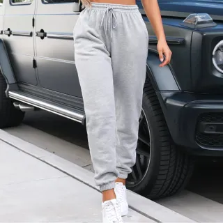 Unissex Calça Slim Liso de Moletom Sem Estampa