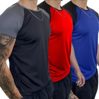Treino Esportes Casual - KIT 3 Camiseta Mesclada Academia Exercícios Corrida - CHUMBO-ROYAL-LARANJA