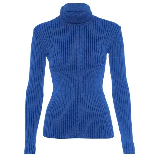 Blusa Feminina Tricot Manga Longa Gola Alta - R: 965 - Azul Petroleo