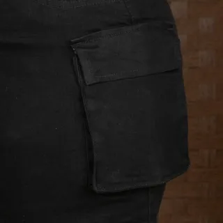 Cintura Alta Plus Size Saia Jeans Cargo Bolsos Laterais - Preto