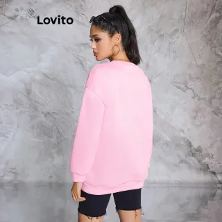 Moletom Casual Bordado Simples Lovito Para Mulheres (Rosa) - Rosa