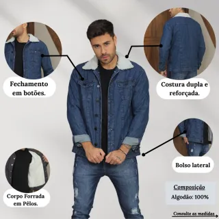 Manga Longa Jaqueta Jeans Masculina Tradicional Botões - Preto