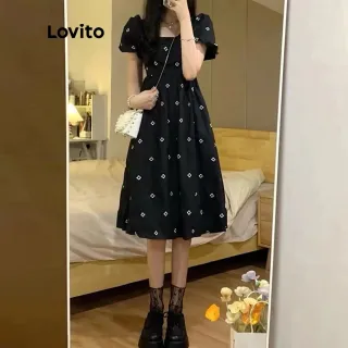 Vestido Feminino Preto com Mangas Bufantes e Decote Quadrado - Lovito - Preto