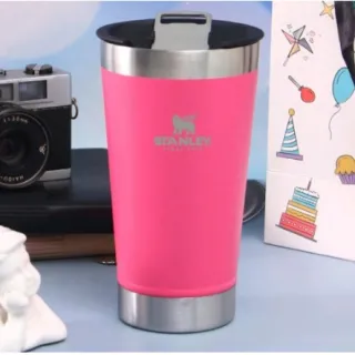 Caneca Inox Beer Cup com Tampa e Abridor - Copo Térmico de 473ml para Cerveja e Café - Amarelo