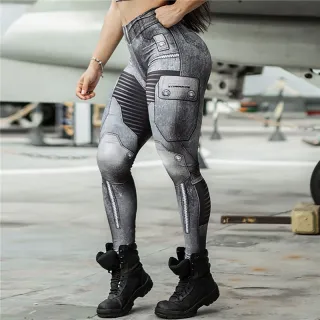 Legging Mulheres Cintura Alta Fitness Yoga Elasticidade Jeans - Azul Claro