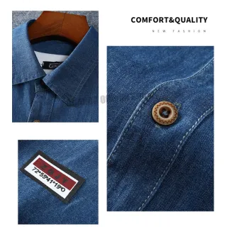 Moda Verão: Camisa Jeans Masculina Manga Curta Extra Grande - Luz azul