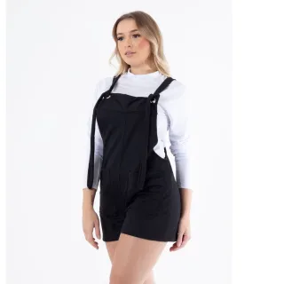 Macaquinho Feminino Moletinho Jardineira Curta - Cinza Mescla