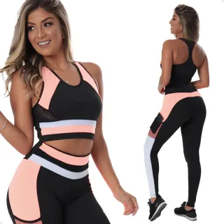 Calça C79 e Conjunto Top Fitness: estilo e conforto para seus treinos - Preto rosa neon