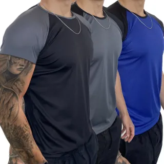 Treino Esportes Casual - KIT 3 Camiseta Mesclada Academia Exercícios Corrida - CHUMBO-ROYAL-LARANJA