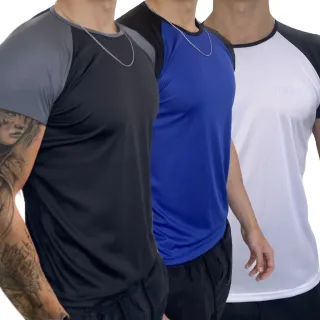 Treino Esportes Casual - KIT 3 Camiseta Mesclada Academia Exercícios Corrida - CHUMBO-ROYAL-LARANJA
