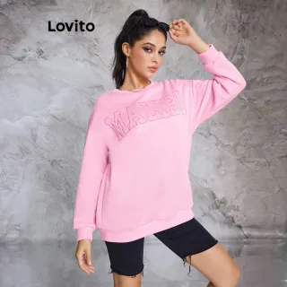 Moletom Casual Bordado Simples Lovito Para Mulheres (Rosa) - Rosa