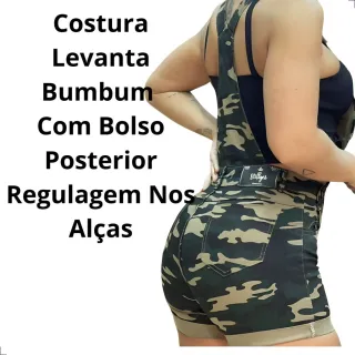 Novidade: Jardineira Jeans Camuflada Sem Lycra - Camuflado