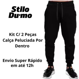 Estilo Jogger Masculina: Kit com 2 Calças de Moletom Peluciado - P - 36/38