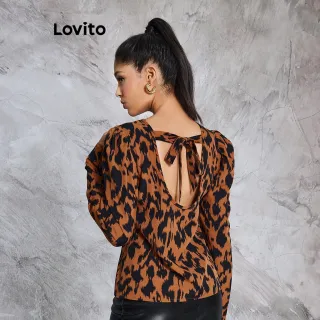 Blusa Elegante Leopardo Lovito - Amarração Nas Costas - Castanho