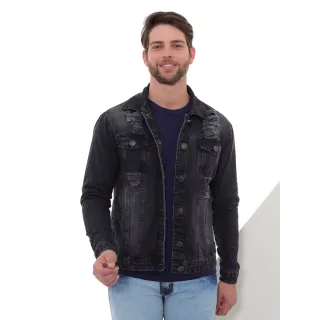 Jaqueta Vintage Masculina Jeans Preto com Rasgo - GG