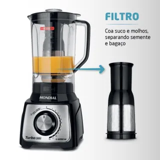 Liquidificador Inox Turbo Mondial L-1200 Preto - 220V