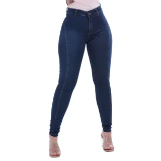 Calça Jeans Feminina Cintura Alta Levanta Bumbum Lycra Sem Bolso - Lavagem escura