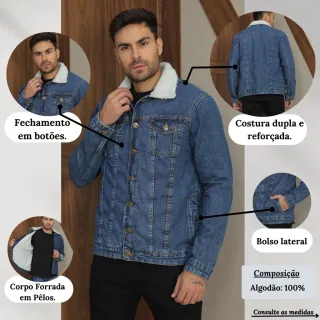 Manga Longa Jaqueta Jeans Masculina Tradicional Botões - Preto