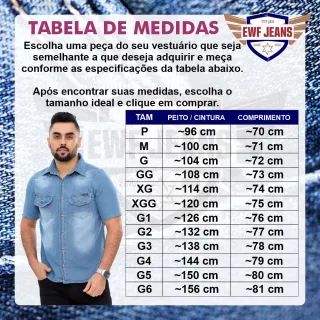 Camisa Manga Curta Masculina Jeans com 2 Bolsos - Azul Médio - XG