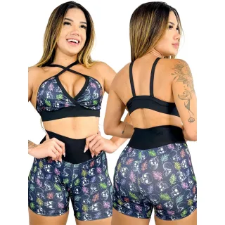 Estampas Conjunto Fitness Top e Short de Academia Cós Alto - 163-CST