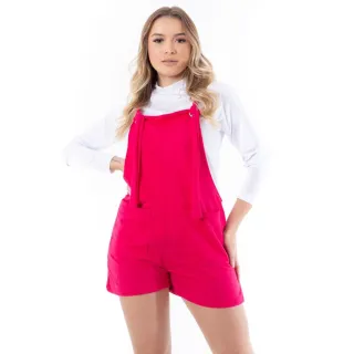 Macaquinho Feminino Moletinho Jardineira Curta - Cinza Mescla