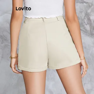 Shorts Femininos Lisos Enrolados Casuais Lovito LBE02011 (Damasco) - Damasco