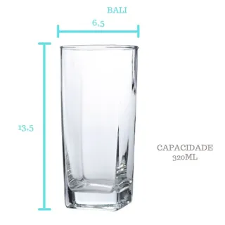 Copos Quadrado Bali Luxo Transparente 320ml - Jogo de 6 - Único