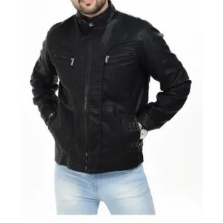 Pronta entrega - Jaqueta básica em couro com forro - Preto