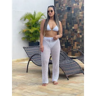 Calça Vazada Moda Praia Tricot Saída de Praia 2023 - Amarelo