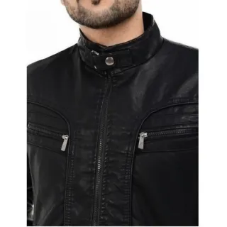 Pronta entrega - Jaqueta básica em couro com forro - Preto
