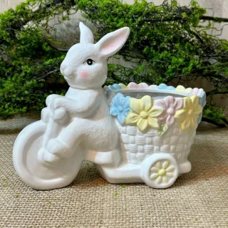 Cesto Decorativo Vencedor Coelho em Cerâmica - Páscoa 21x19x12cm - Único