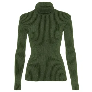 Blusa Feminina Tricot Manga Longa Gola Alta - R: 965 - Azul Petroleo