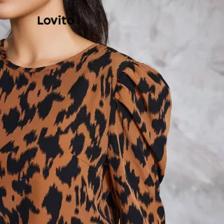 Blusa Elegante Leopardo Lovito - Amarração Nas Costas - Castanho